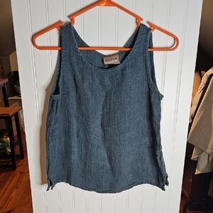 Eileen Fisher Slate Blue Linen-Blend Sleeveless Tank